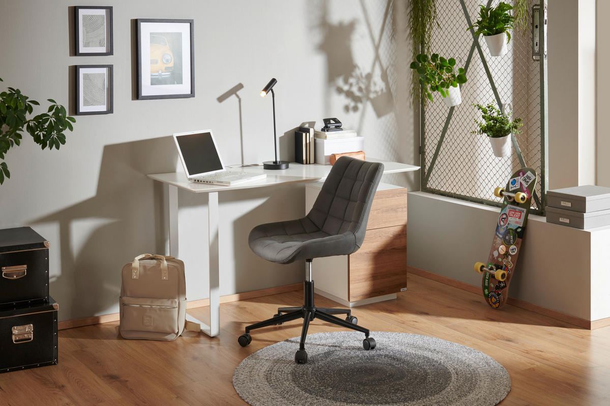 ÍRÓASZTAL  - tölgyfa/fehér, Design, faalapú anyag/fém (140/60/76cm) - Hom`in