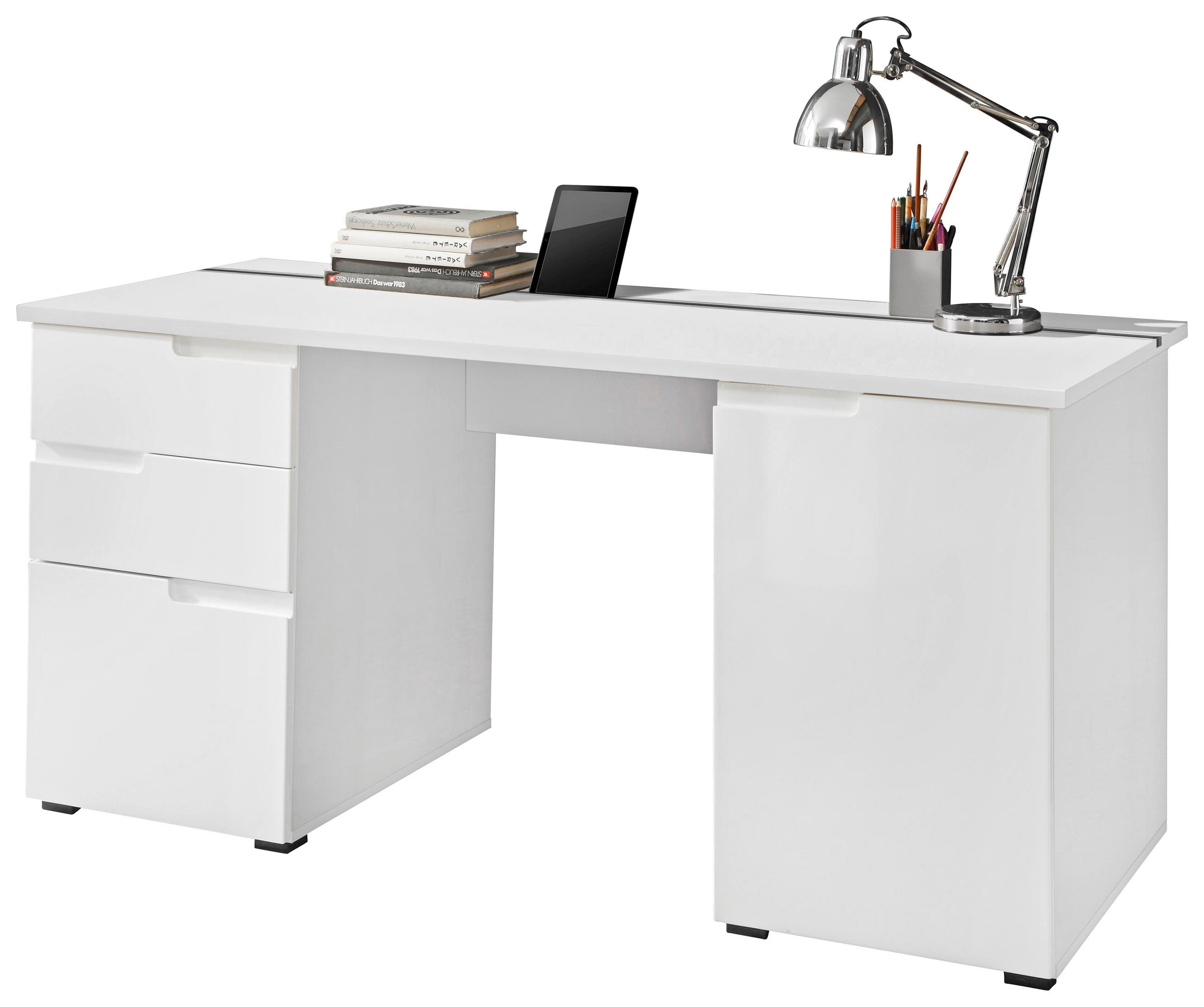 ÍRÓASZTAL 158/76/67 cm  - fehér, Design, faalapú anyag (158/76/67cm) - Xora