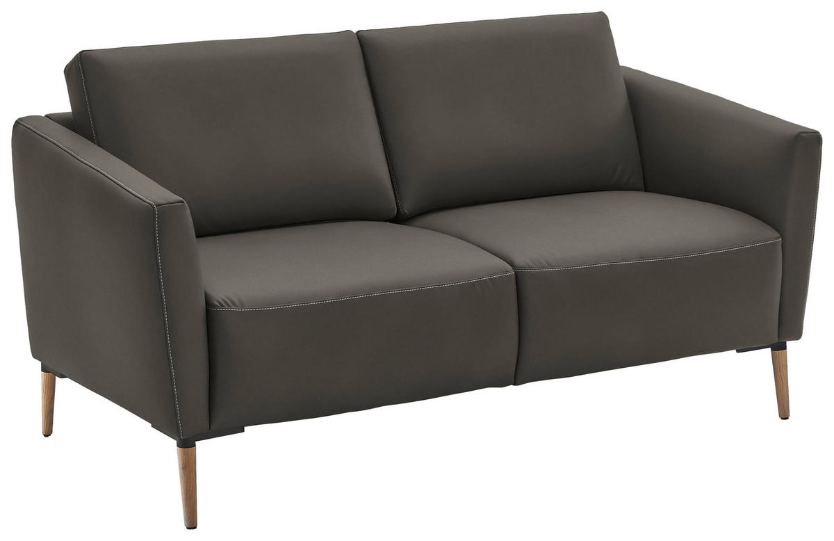 2-SITZER-SOFA  in Echtleder Dunkelgrau   - Eichefarben/Dunkelgrau, Natur, Leder/Holz (182/86/87cm) - Valnatura