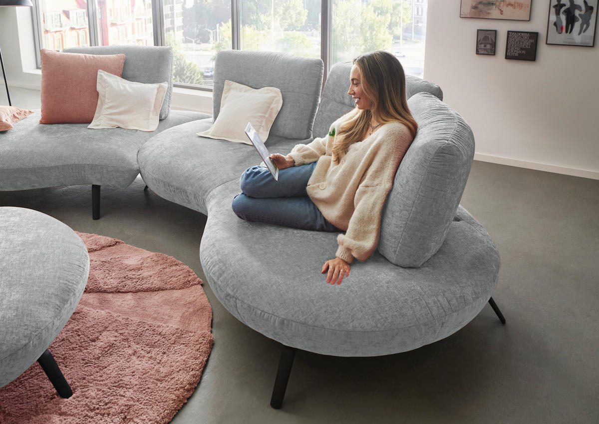 BIGSOFA Flachgewebe Hellgrau  - Hellgrau/Schwarz, Design, Textil/Metall (456/93/138cm) - Moderano