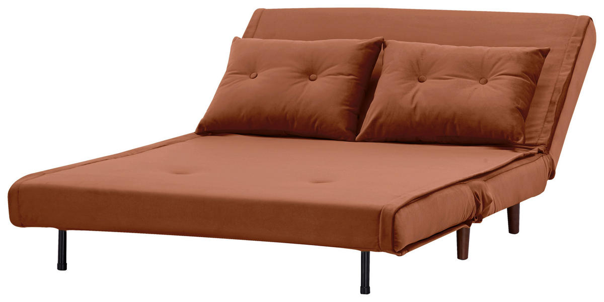 SCHLAFSOFA Samt Orange  - Birkefarben/Orange, Design, Holz/Textil (122/81/88cm) - Livetastic