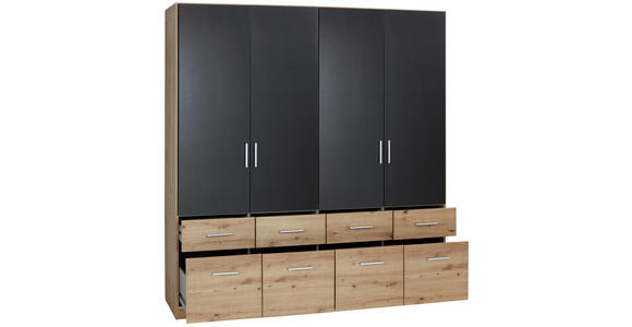 KLEIDERSCHRANK in Dunkelgrau, Eiche Artisan - Dunkelgrau/Silberfarben, Design, Holzwerkstoff/Kunststoff (181/197/54cm) - Carryhome