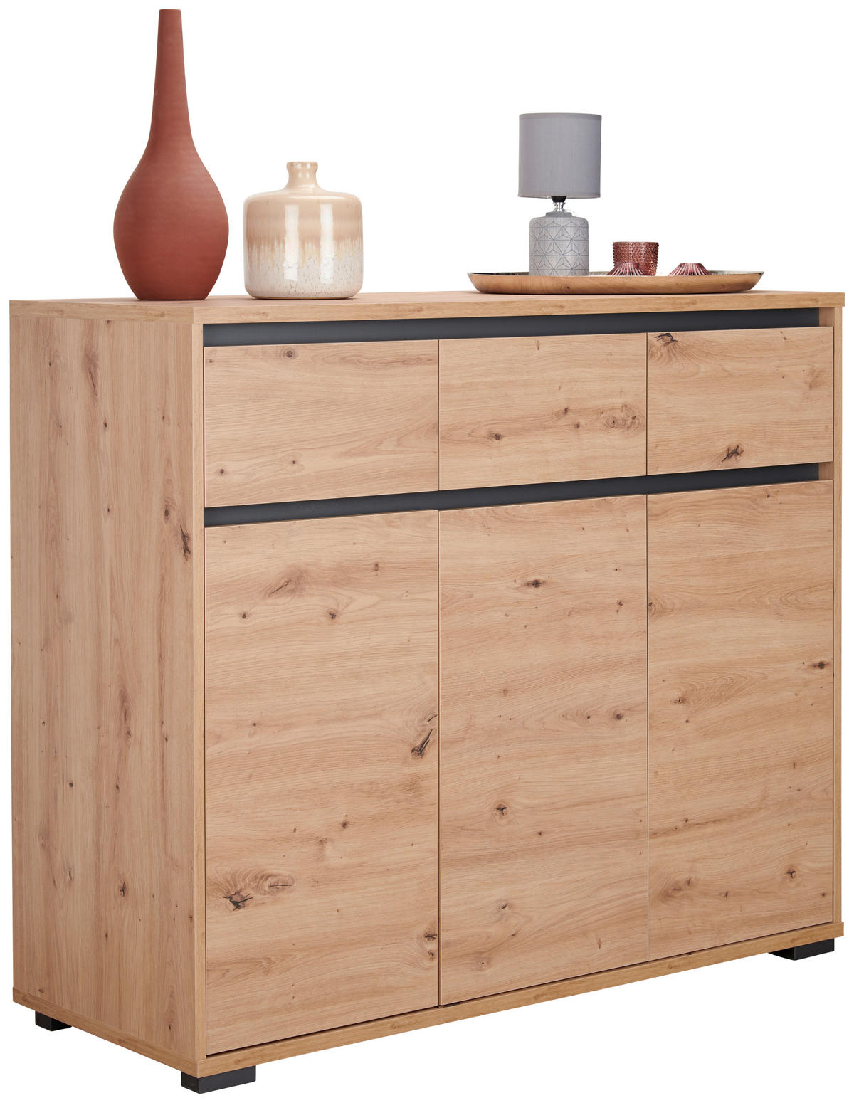 KOMODA, antracit, barve hrasta  - barve hrasta/antracit, Design, umetna masa/leseni material (120/103/48cm) - Carryhome