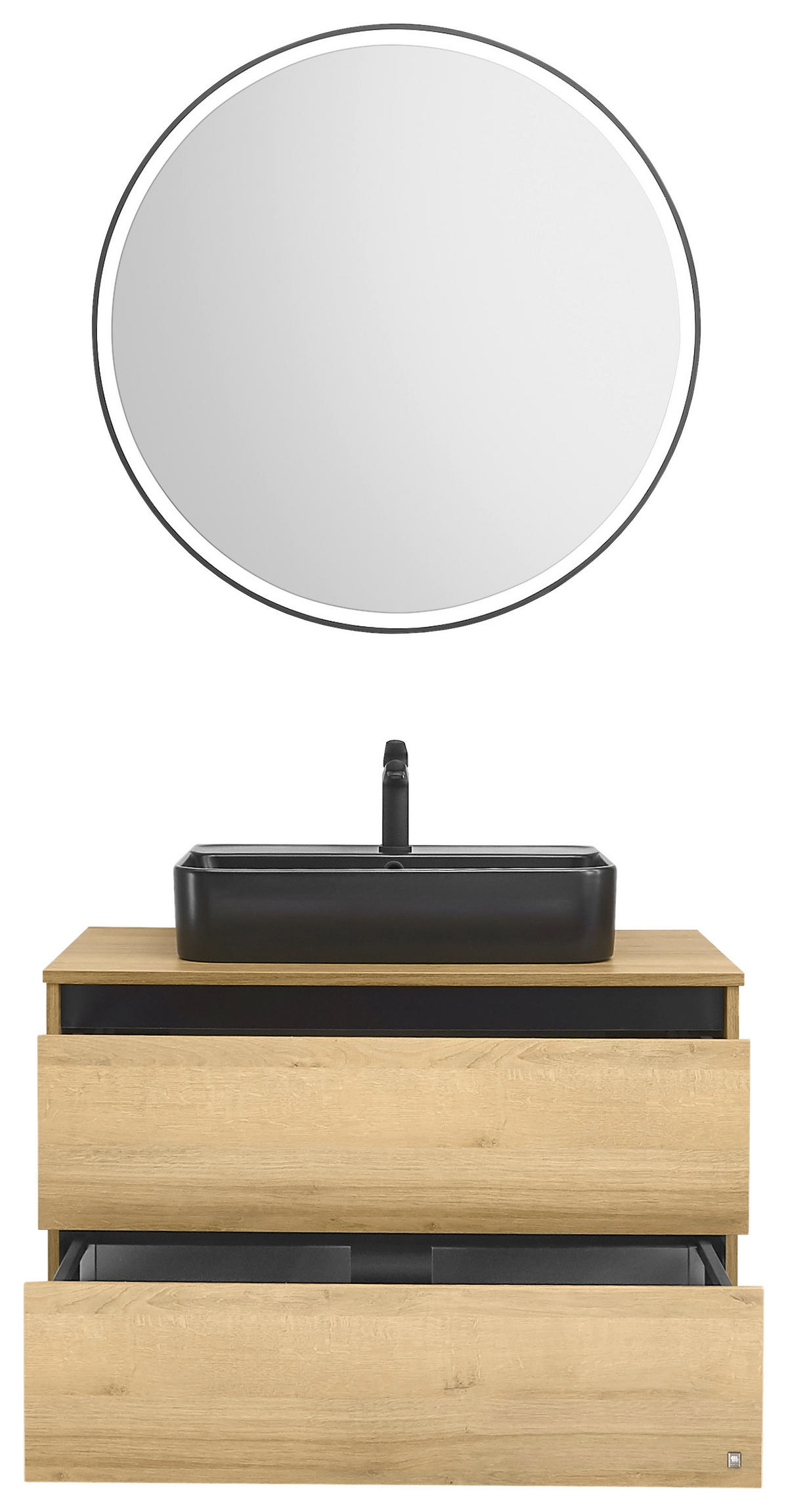 BADEZIMMER 3-teilig  in 91 cm  - Eichefarben/Schwarz, Design, Keramik/Holzwerkstoff (91cm) - Musterring