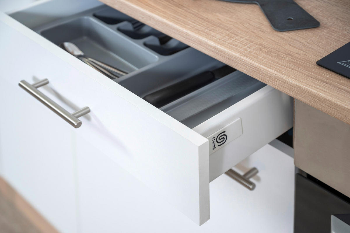 HÖRNKÖK  i vit  - stålfärgad/vit, Basics, metall/trämaterial (310cm) - Respekta