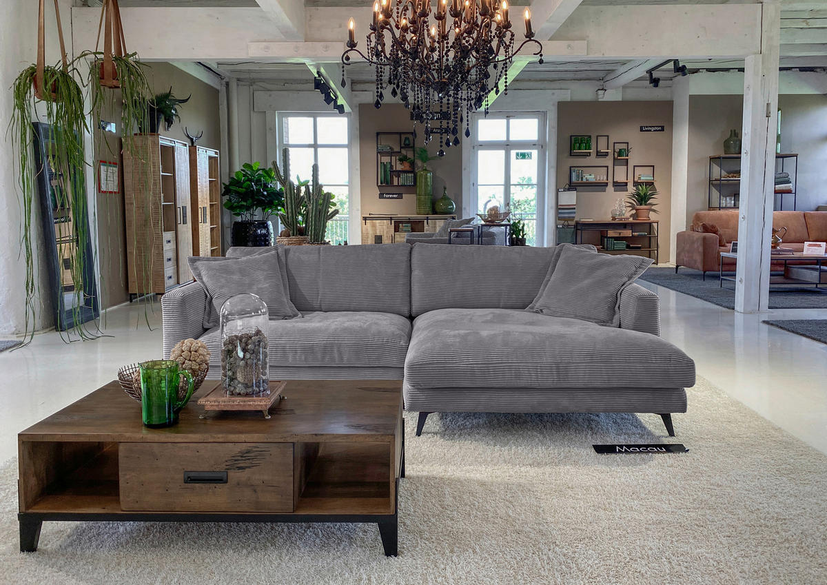 ECKSOFA in Cord Dunkelgrau  - Dunkelgrau/Schwarz, Lifestyle, Textil/Metall (270/140cm) - Livetastic
