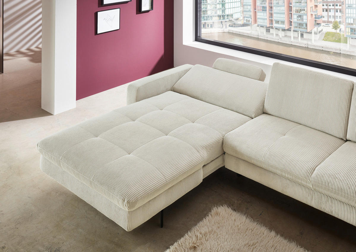 ECKSOFA in Cord Creme  - Creme/Schwarz, Design, Textil/Metall (178/302cm) - Beldomo Style