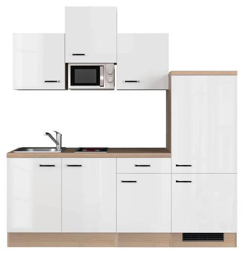 KUCHYNSKÁ LINKA VALERO 210 - biela s vysokým leskom/farba ušľachtilej ocele, Modern, kov/kompozitné drevo (210cm) - FlexWell