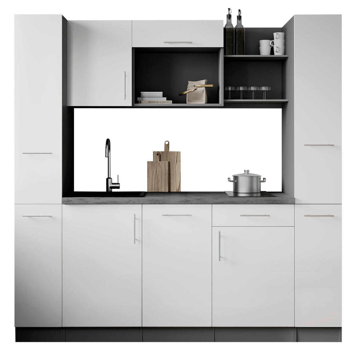 KÜCHENBLOCK Oliver 205 cm  in Weiß  - Weiß/Grau, Trend, Holzwerkstoff/Metall (205cm) - Respekta