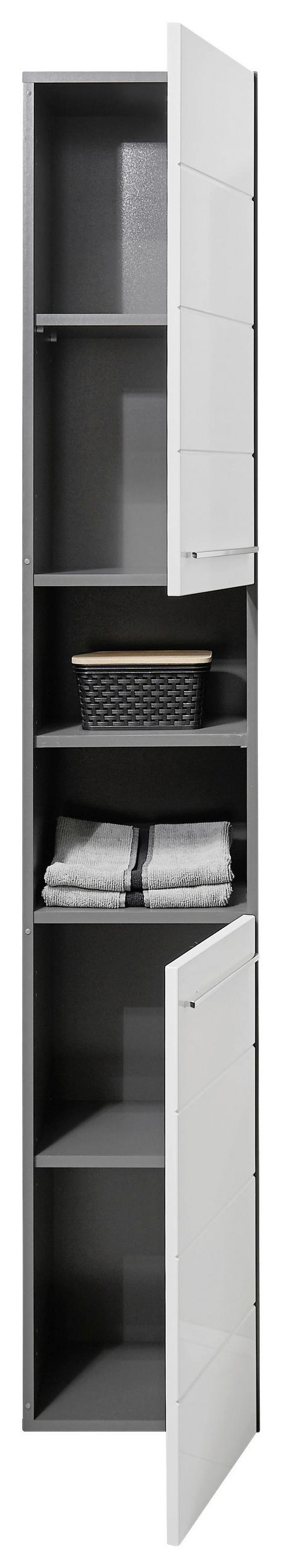 HOCHSCHRANK 34/190/31 cm  - Weiß Hochglanz/Anthrazit, Natur, Holzwerkstoff/Kunststoff (34/190/31cm) - Xora