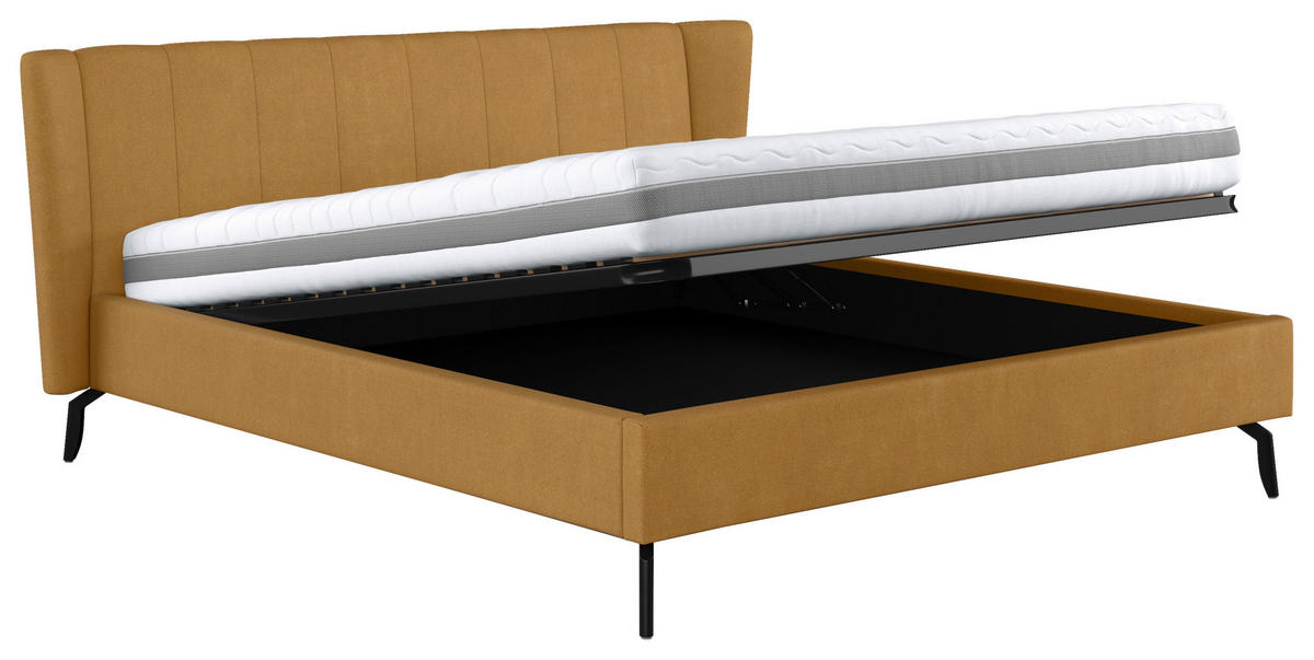 KÁRPITOZOTT ÁGY 160/200 cm  sárga  - sárga/fekete, Basics, faalapú anyag/textil (160/200cm) - Carryhome