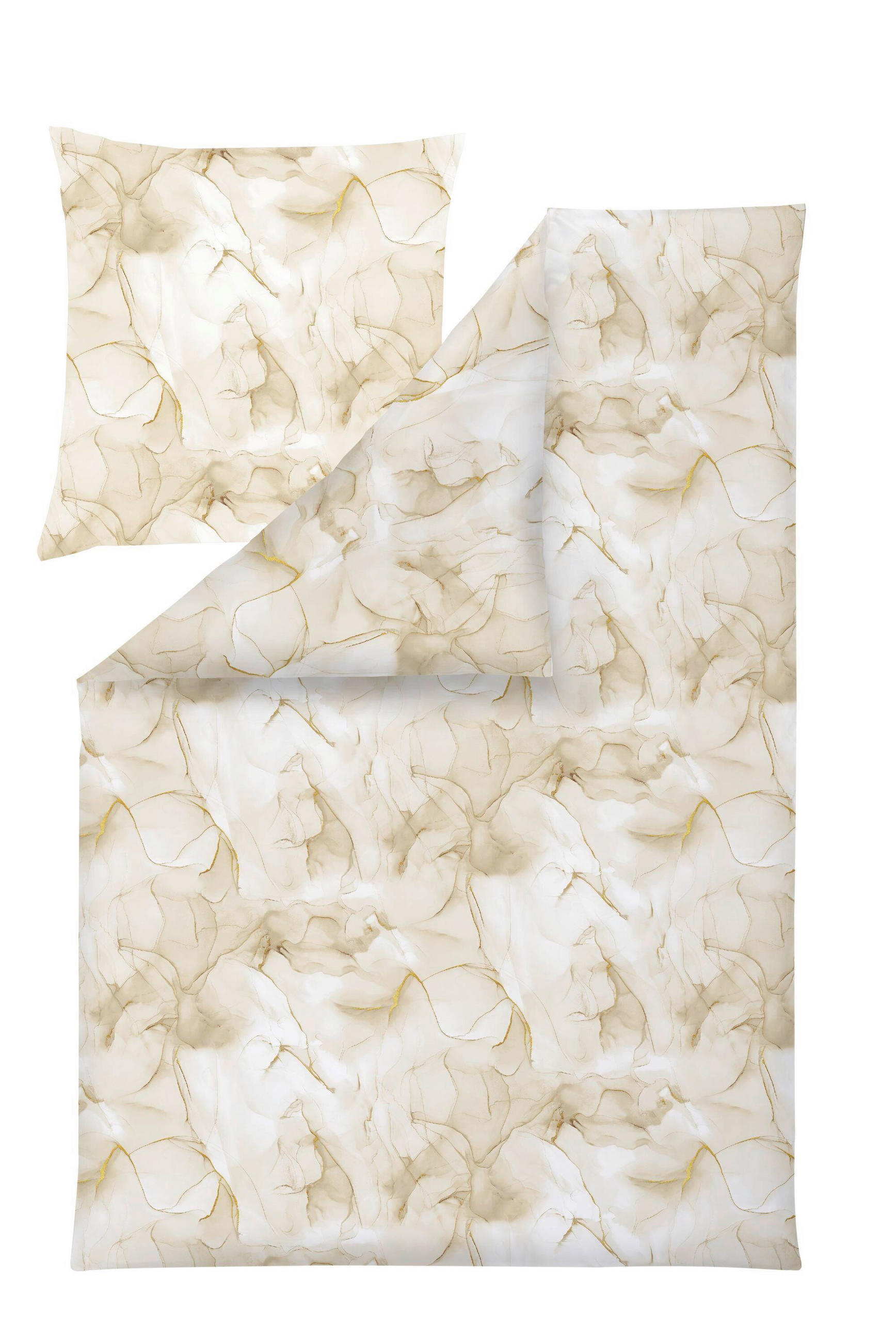 BETTWÄSCHESET Atelier Makosatin 160/210 cm  65 cm/100 cm  - Elfenbein, Basics, Textil (160/210cm) - Estella