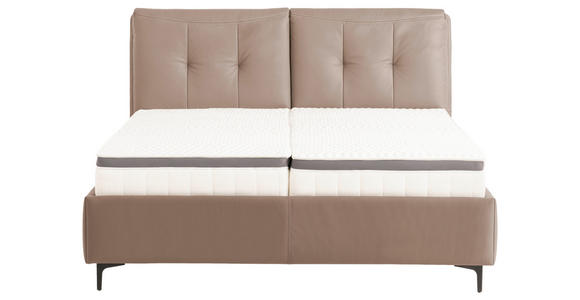 POLSTERBETT 200/200 cm,  in Hellbraun, Matratze, Lattenrost, Bettkasten, Topper, H4 + H4 = sehr fest  - Hellbraun/Schwarz, KONVENTIONELL, Leder/Holz (200/200cm) - Novel