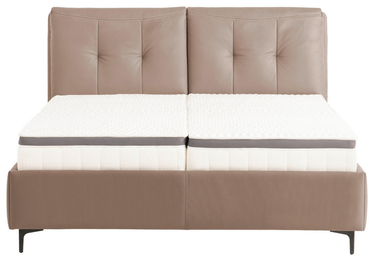 POLSTERBETT 180/200 cm,  in Hellbraun, Matratze, Lattenrost, Bettkasten, Topper, H2 + H2 = mittel  - Hellbraun/Schwarz, KONVENTIONELL, Leder/Holz (180/200cm) - Novel