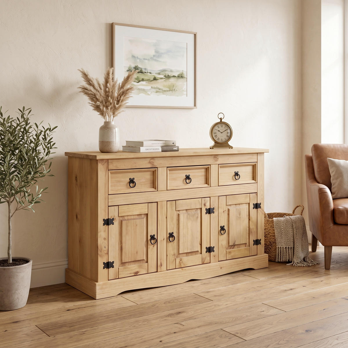SIDEBOARD  132/84/44 cm 3 Schublade(n)  - Schwarz/Honig, Natur, Holz (132/84/44cm) - Livetastic