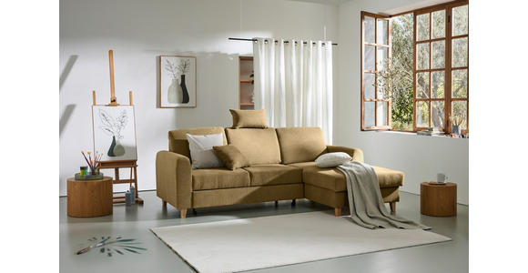 ECKSOFA Honig Flachgewebe  inkl. Bettkasten, Schlaffunktion, Rücken echt, Kopfstütze, Liegefläche im Originalstoff  - Buchefarben/Honig, KONVENTIONELL, Holz/Textil (241/166cm) - Carryhome