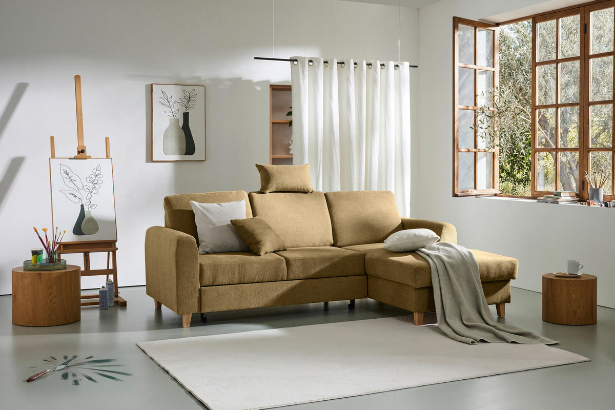 ECKSOFA Honig Flachgewebe  - Buchefarben/Honig, KONVENTIONELL, Holz/Textil (241/166cm) - Carryhome