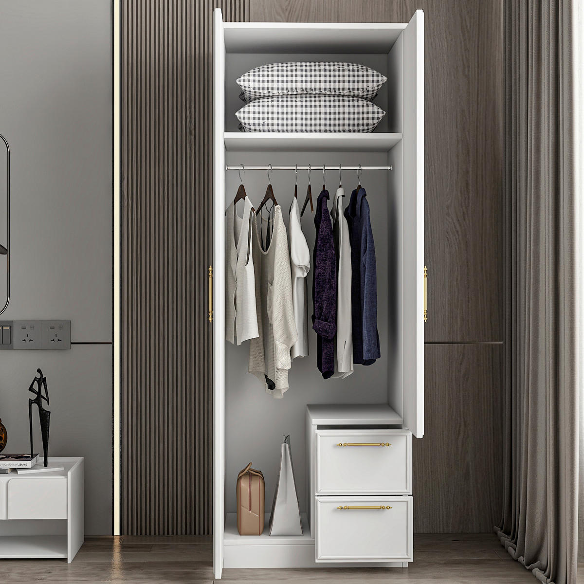 KLEIDERSCHRANK 60/172/45 cm,  in Weiß, 2-türig  - Goldfarben/Weiß, Design, Holzwerkstoff/Metall (60/172/45cm) - Livetastic