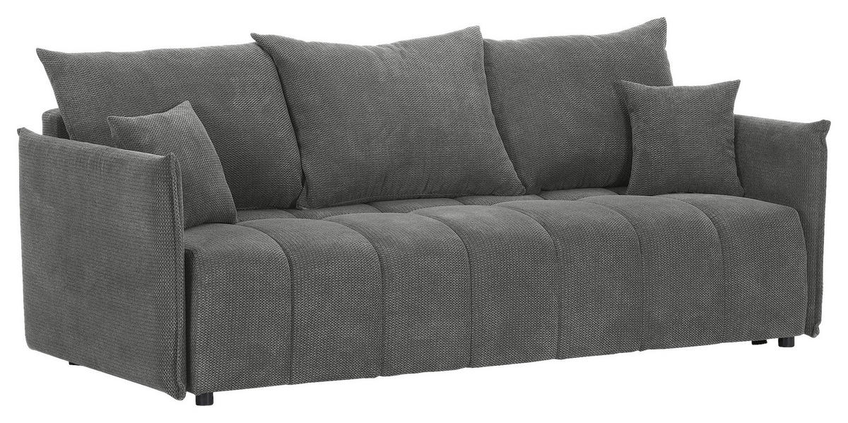 SCHLAFSOFA Plüsch Grau  inkl. Zierkissen, Rückenkissen, Bettkasten, Schlaffunktion, Rücken echt, Liegefläche im Originalstoff  - Schwarz/Grau, KONVENTIONELL, Kunststoff/Textil (200/73/105cm) - Carryhome