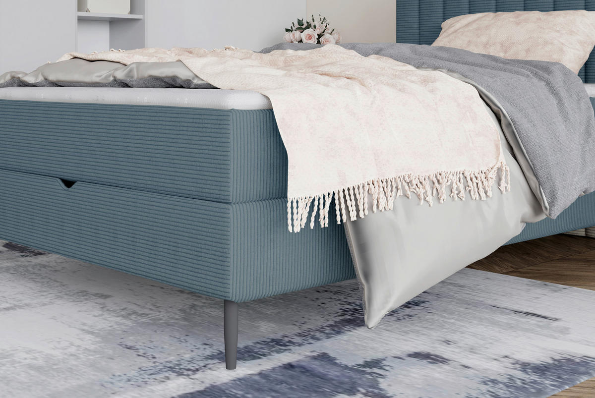 BOXSPRING-ÁGY  olajkék  - olajkék/fekete, Basics, faalapú anyag/textil (120cm) - Stylife