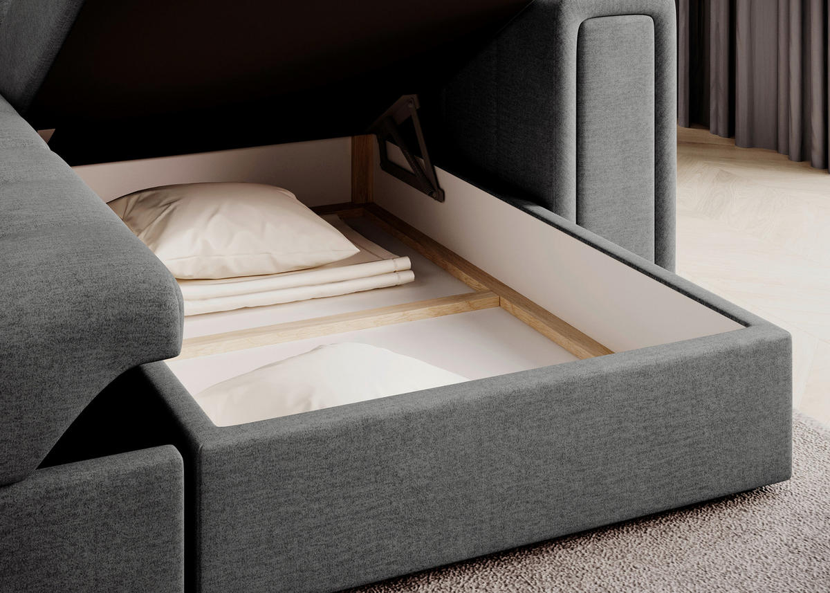 ECKSOFA Samt Grau  - Schwarz/Grau, Design, Kunststoff/Textil (260/150cm) - MID.YOU