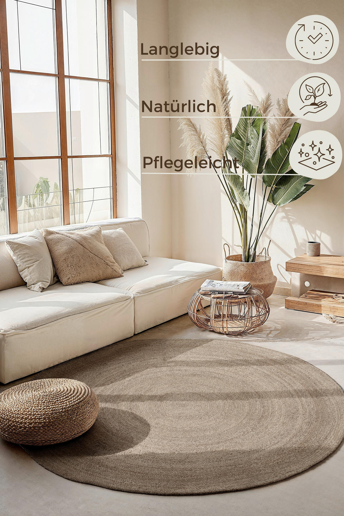 JUTETEPPICH 140 cm Jute Braided Greige rund  - Greige, Design, Textil (140cm) - Hanse Home