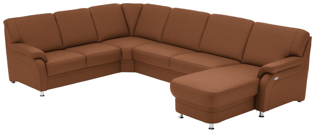 WOHNLANDSCHAFT Echtleder Cognac  - Cognac/Alufarben, Konventionell, Leder/Metall (239/329/165cm) - Beldomo Premium