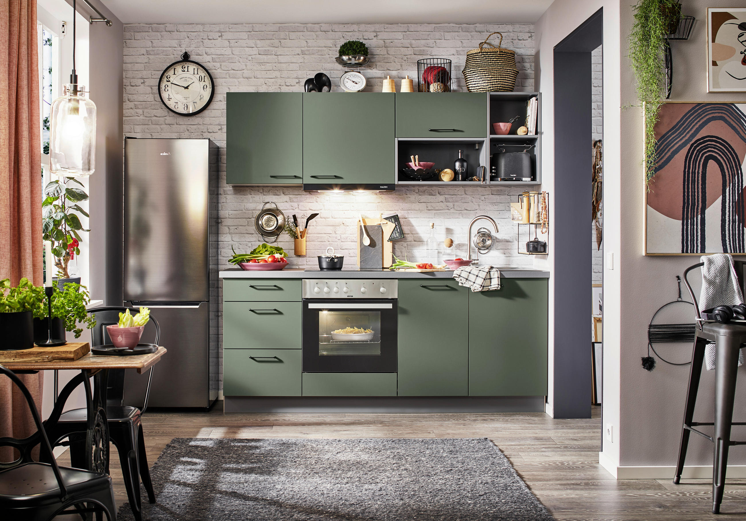 KÜCHENLEERBLOCK Clean 205 cm  in Dunkelgrün  - Dunkelgrün/Anthrazit, KONVENTIONELL, Holzwerkstoff/Metall (205cm) - Express