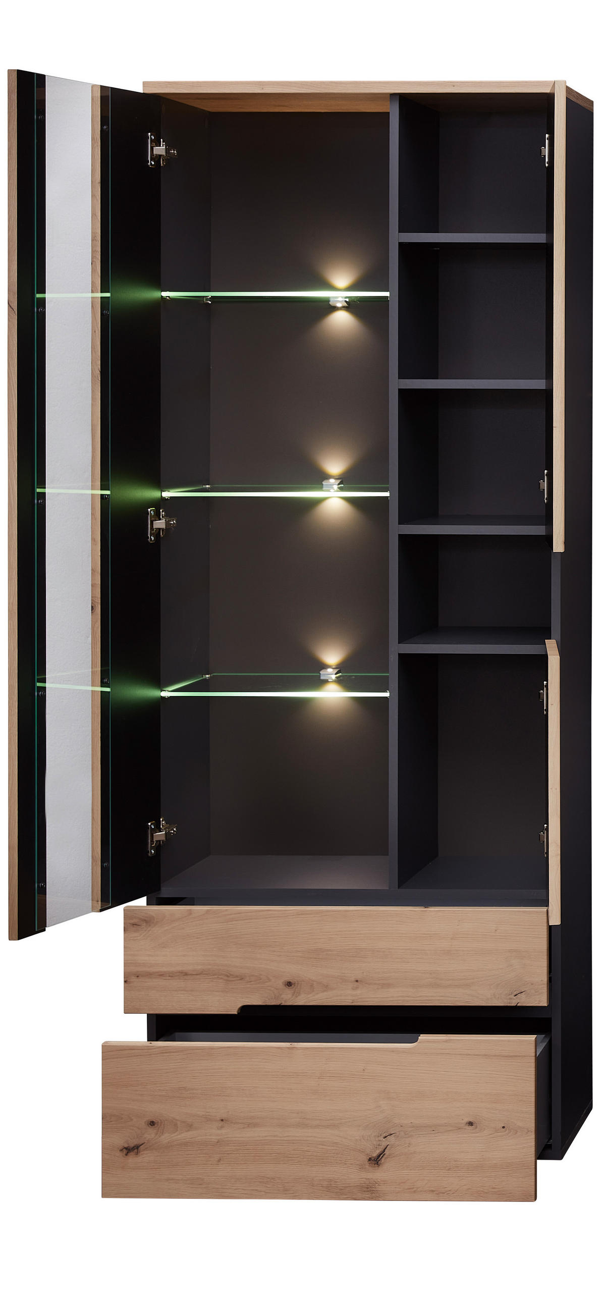 VITRINE in Graphitfarben, Eiche Artisan  - Graphitfarben/Schwarz, Trend, Glas/Holzwerkstoff (75/197/38cm) - Carryhome