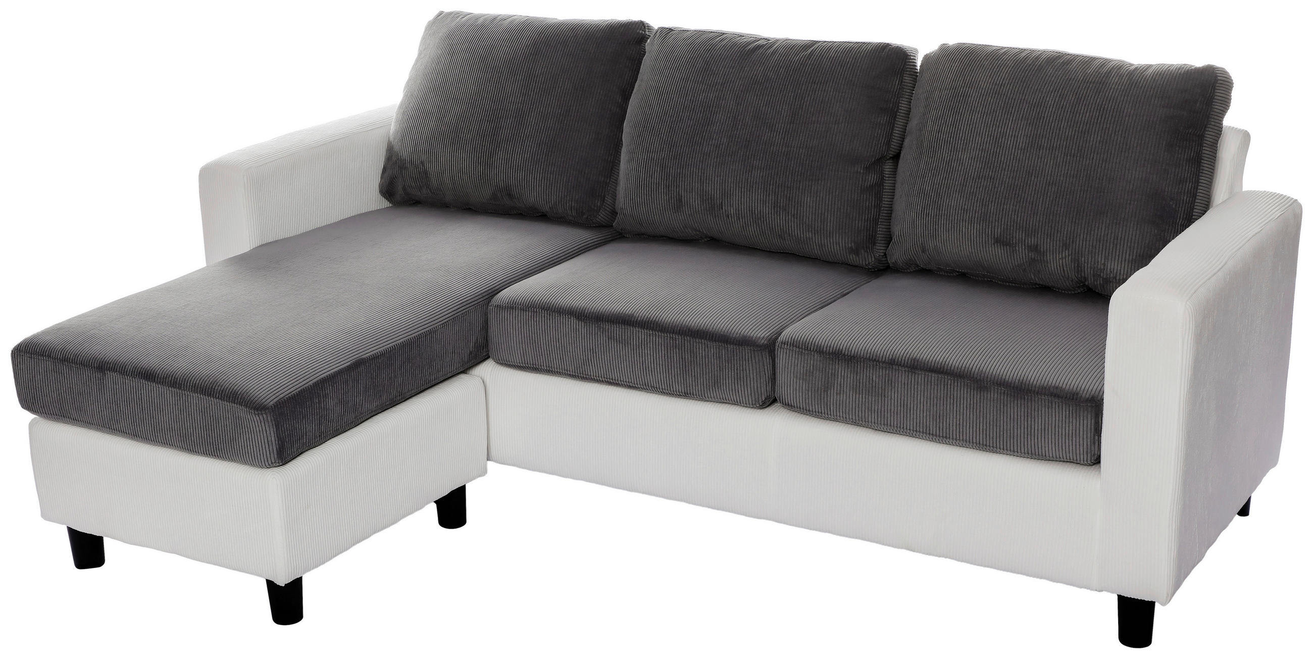 ECKSOFA Dunkelgrau Cord  - Dunkelgrau/Schwarz, Design, Kunststoff/Textil (198/135cm) - P & B