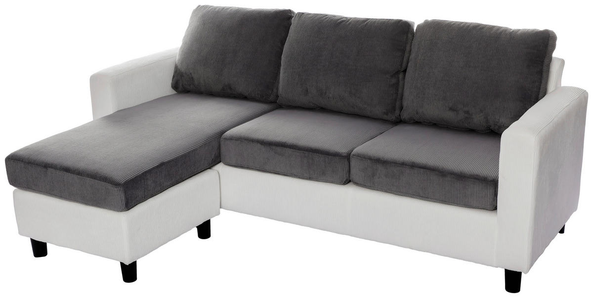 ECKSOFA Dunkelgrau Cord  - Dunkelgrau/Schwarz, Design, Kunststoff/Textil (198/135cm) - P & B