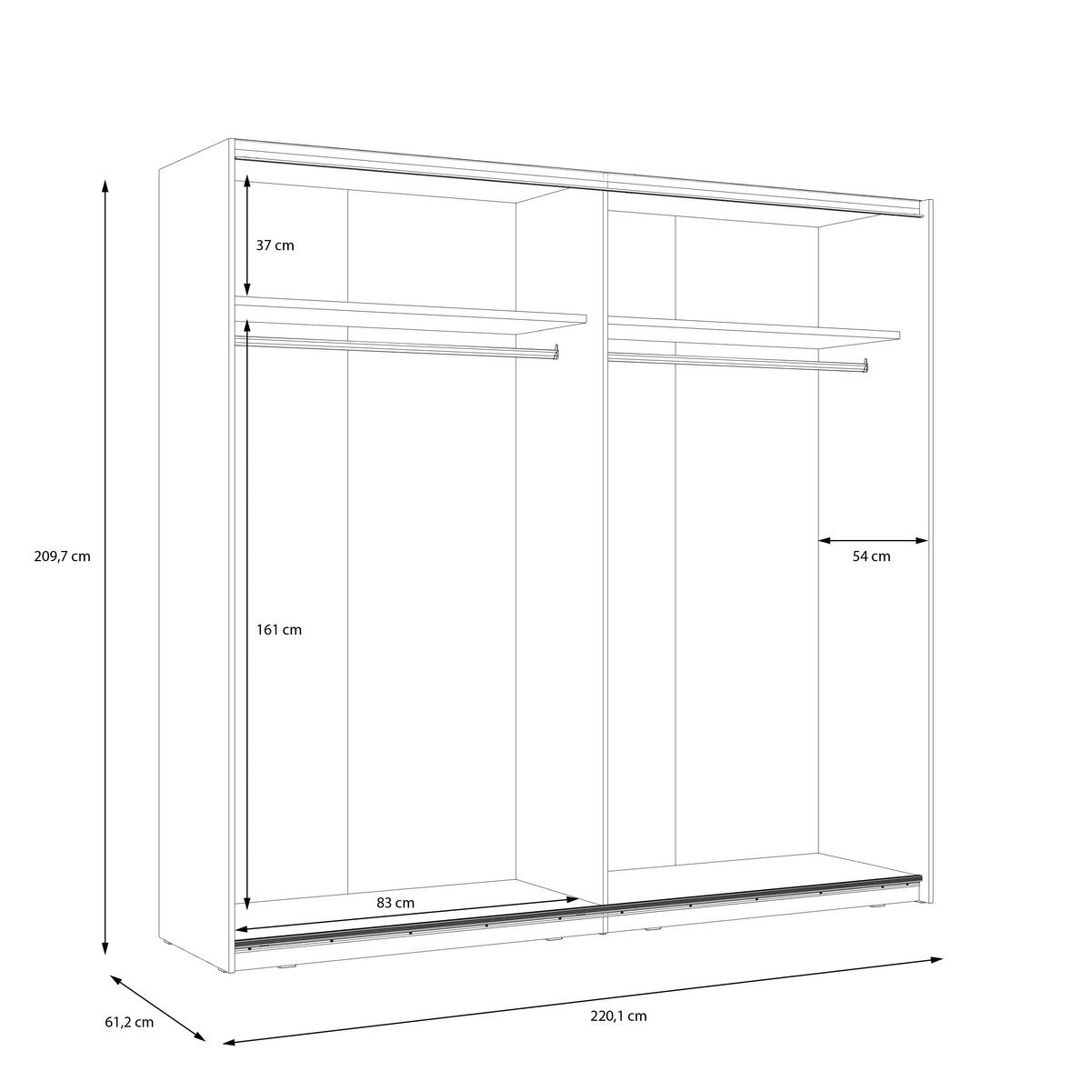 ORMAR S KLIZNIM VRATIMA bijela, bijela visoki sjaj   - bijela/bijela visoki sjaj, Design, drvni materijal/metal (220/209,7/61,2cm) - Carryhome
