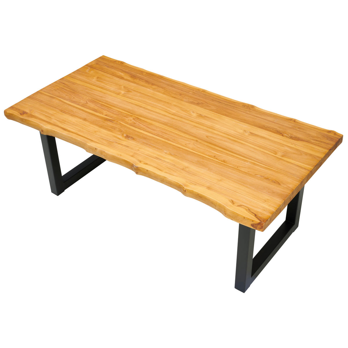 ESSTISCH Teakholz vollmassiv Naturfarben, Schwarz  - Schwarz/Naturfarben, MODERN, Holz/Metall (200/200/78cm) - Livetastic