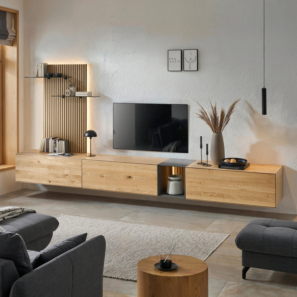 WOHNWAND  in Anthrazit, Eichefarben  403/160/50 cm  - Eichefarben/Anthrazit, Design, Glas/Holz (403/160/50cm) - Dieter Knoll