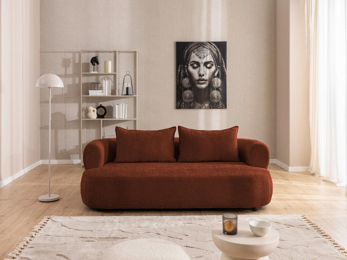 3-SITZER-SOFA Chenille Rostfarben  - Rostfarben/Schwarz, Design, Kunststoff/Textil (200/76/96cm) - Livetastic