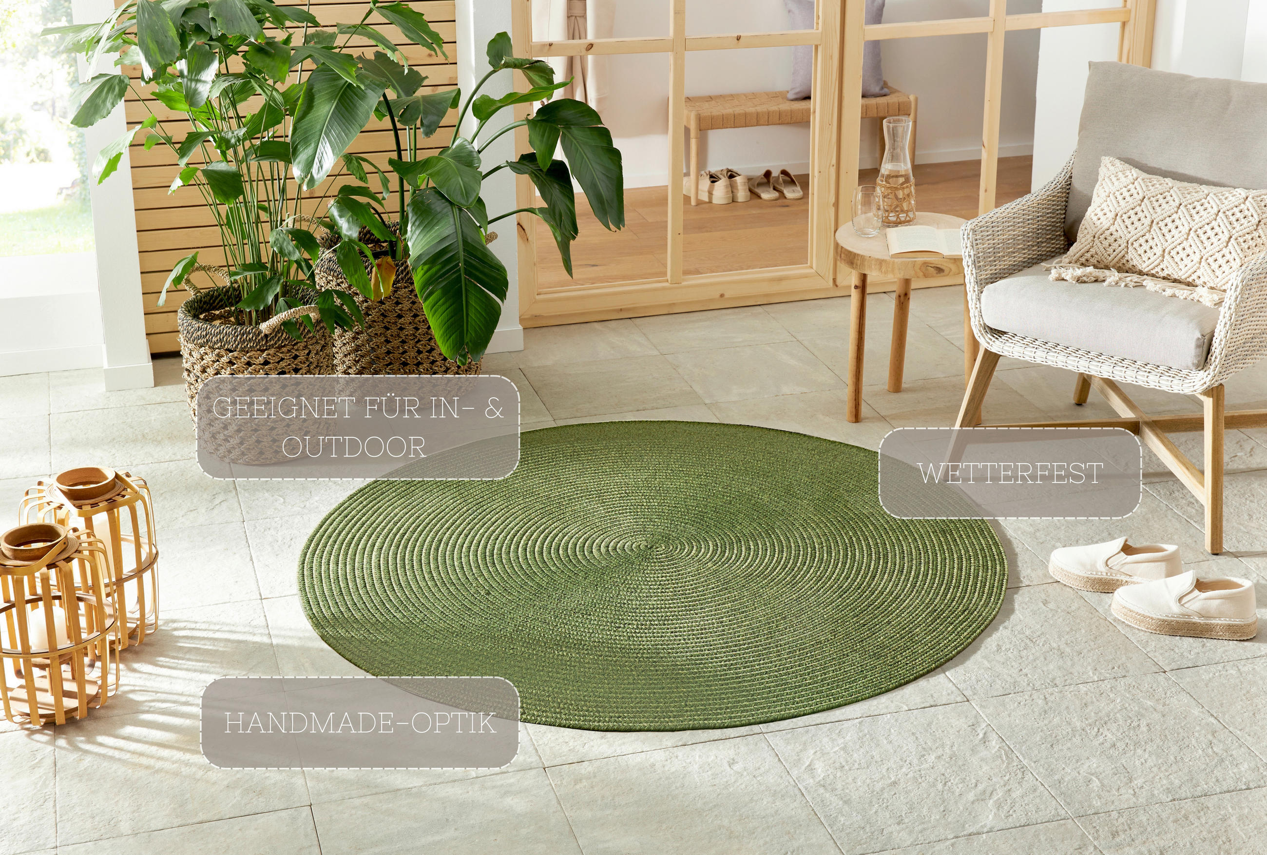 OUTDOORTEPPICH 150 cm Braided Smaragdgrün  - Smaragdgrün, Basics, Kunststoff (150cm)