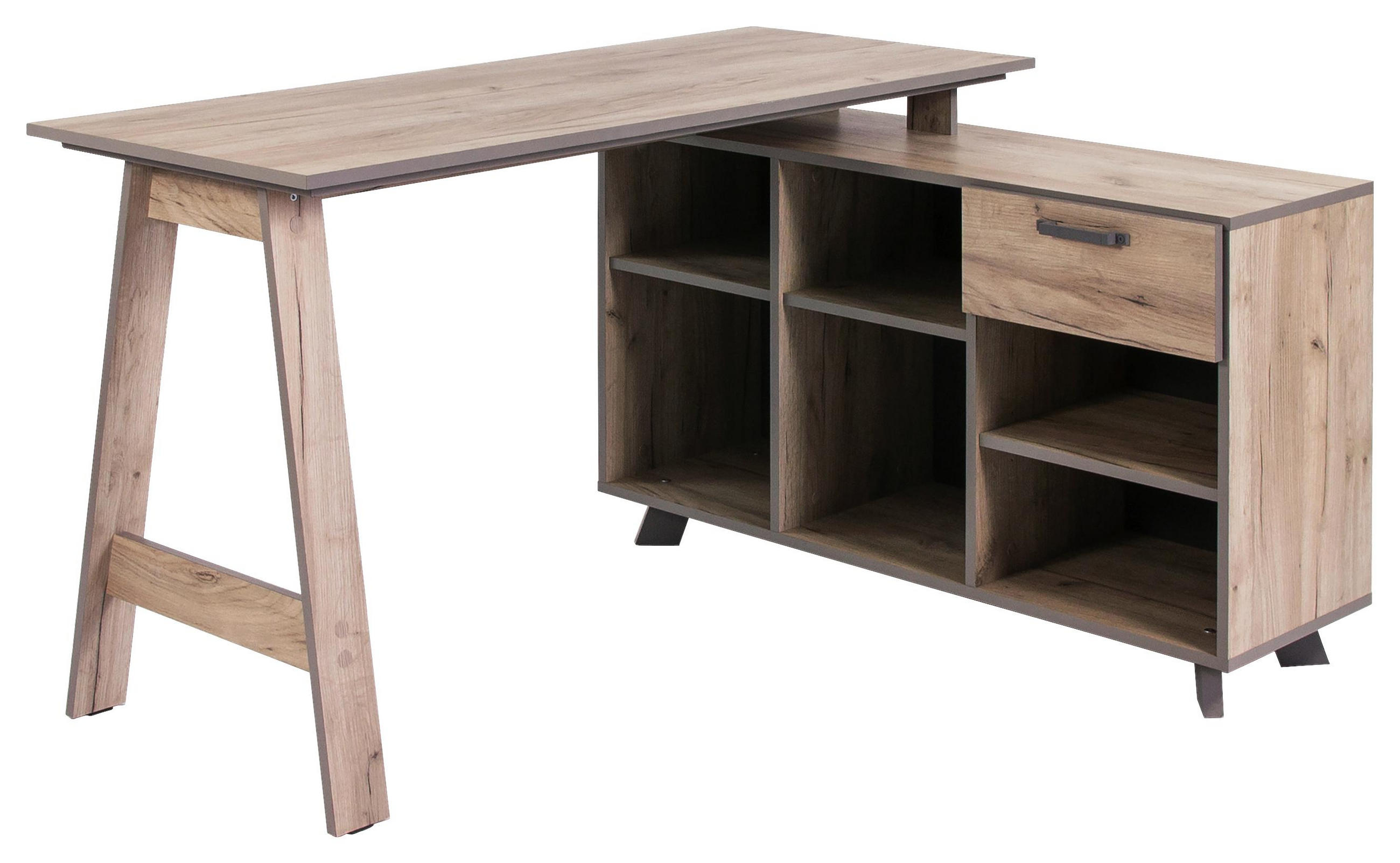 Eckschreibtisch in Anthrazit, Eichefarben