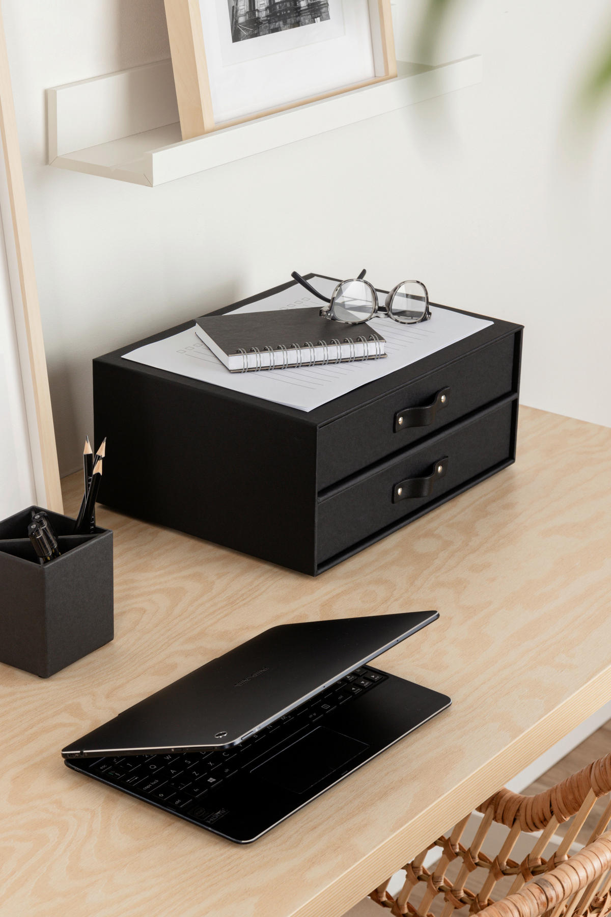 SCHUBLADENBOX    25.5/33.5/14.5 cm  - Schwarz, Basics, Karton/Leder (25.5/33.5/14.5cm)