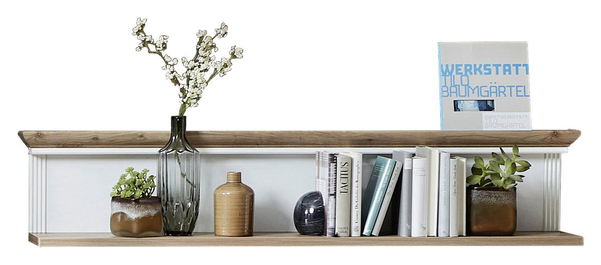 Poliță De Perete 142/29/20 cm, alb, culoare lemn stejar  - alb/culoare lemn stejar, Romantik / Landhaus, material pe bază de lemn (142/29/20cm) - Landscape