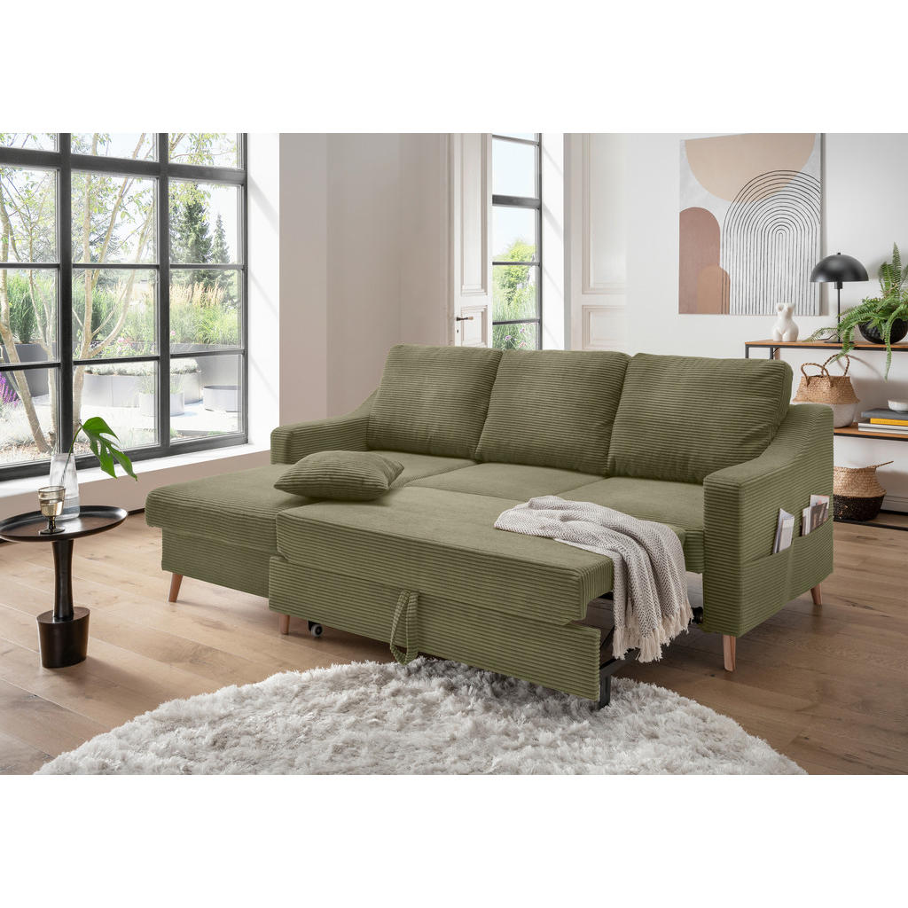 Thumbnail - P & B Ecksofa, Olivgrün, Textil, Buche, Uni, 4-Sitzer, Füllung: Schaumstoff, L-Form, 228x150 cm, Made in EU, Typenauswah...