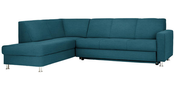 ECKSOFA in Flachgewebe Blau  198/256 cm  - Chromfarben/Blau, Design, Textil/Metall (198/256cm) - Xora