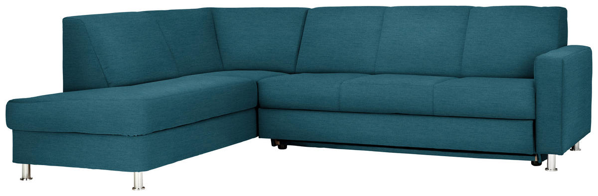 ECKSOFA in Flachgewebe Blau  - Chromfarben/Blau, Design, Textil/Metall (198/256cm) - Xora