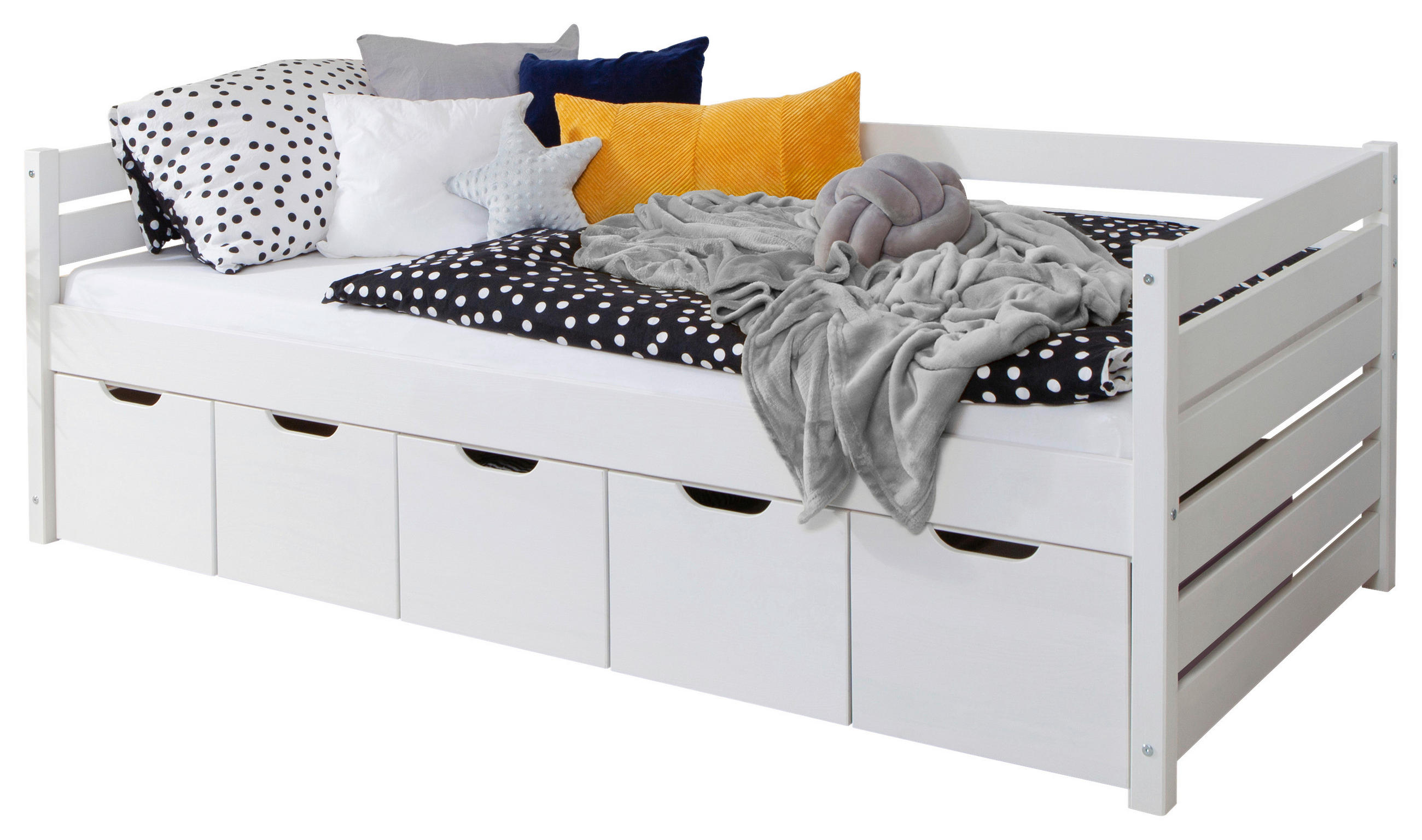 STAURAUMBETT 90/200 cm  in Weiss   - Weiss, Modern, Holz (90/200cm) - MID.YOU