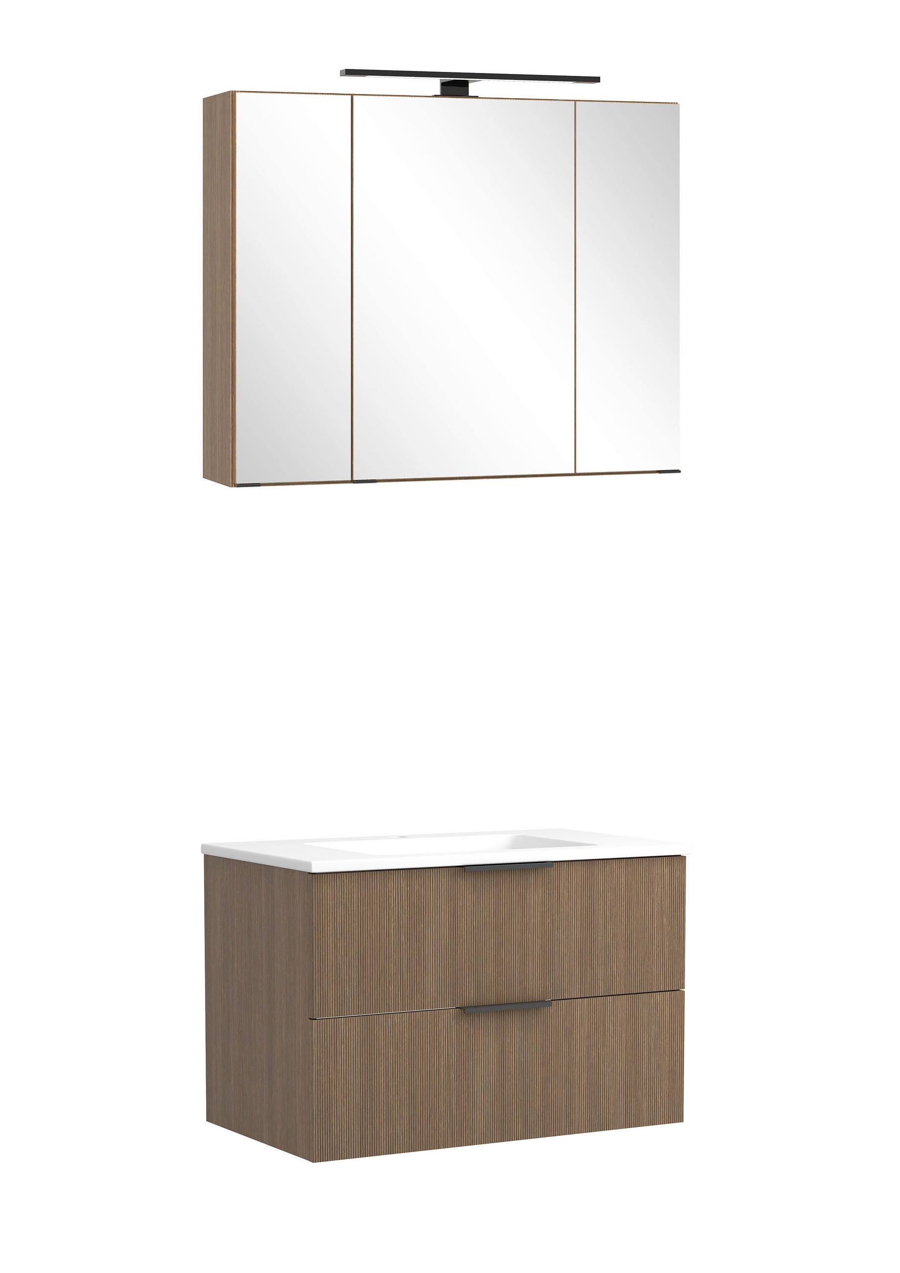 BADEZIMMER 3-teilig  in 80 cm  - Dunkelbraun/Schwarz, Natur, Glas/Holzwerkstoff (80cm) - Held