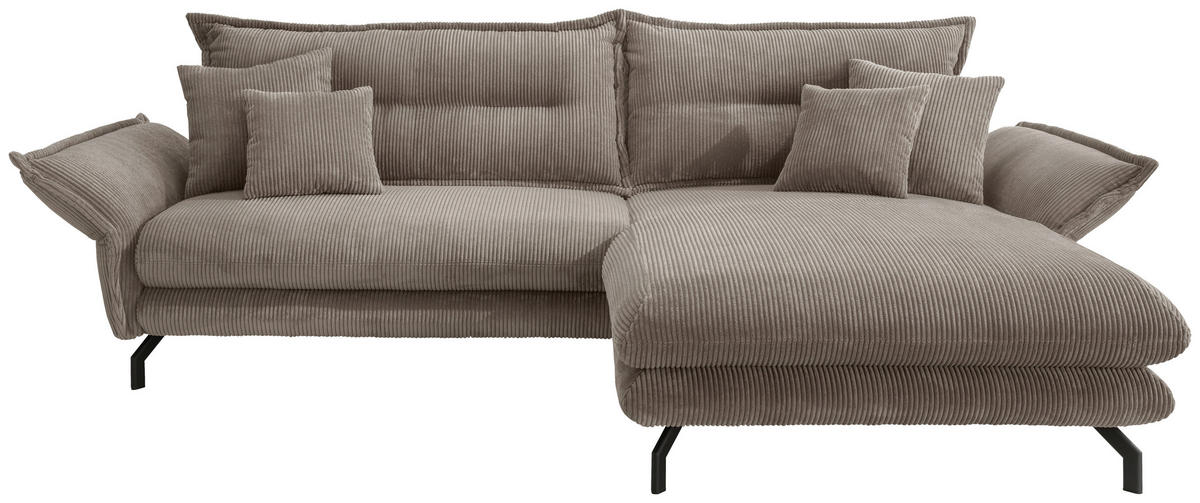 ECKSOFA in Cord Graubraun  - Graubraun/Schwarz, Modern, Textil/Metall (255/180cm) - Livetastic