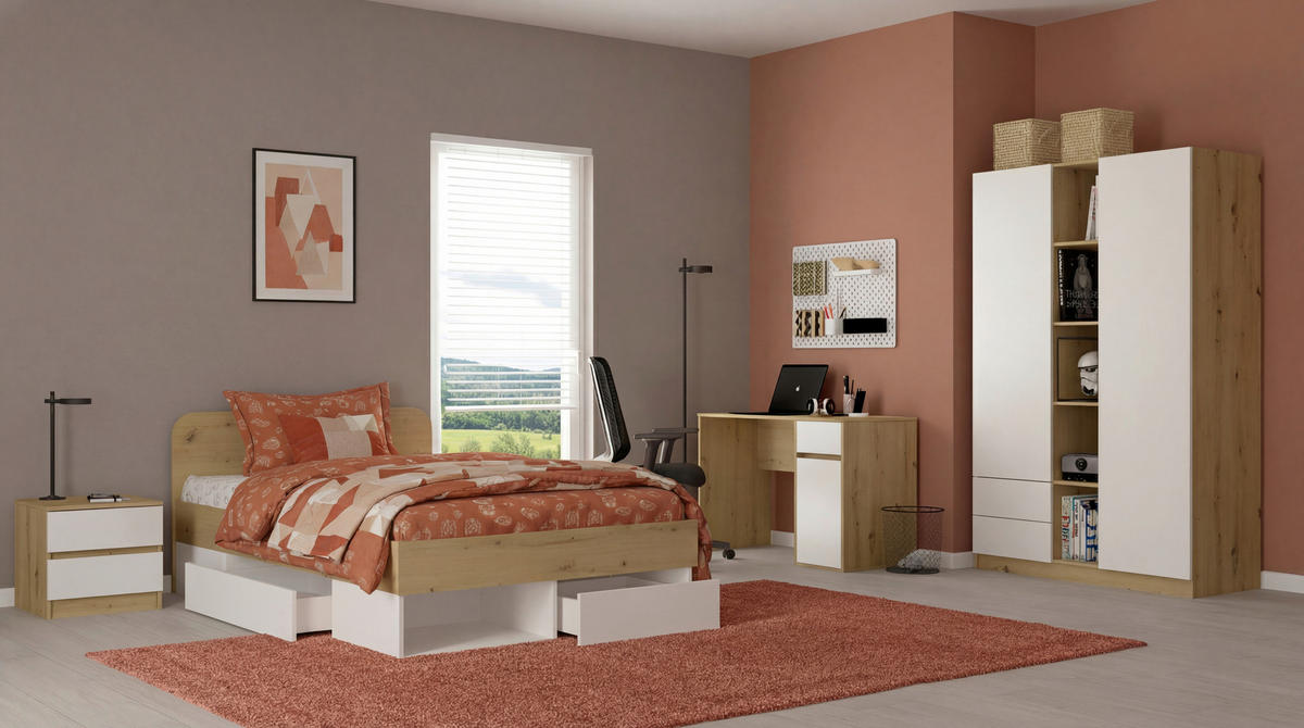 MLADINSKA SOBA hrast artisan, bela, visoki sijaj  - bela/visoki sijaj, Konvencionalno, leseni material - Boxxx
