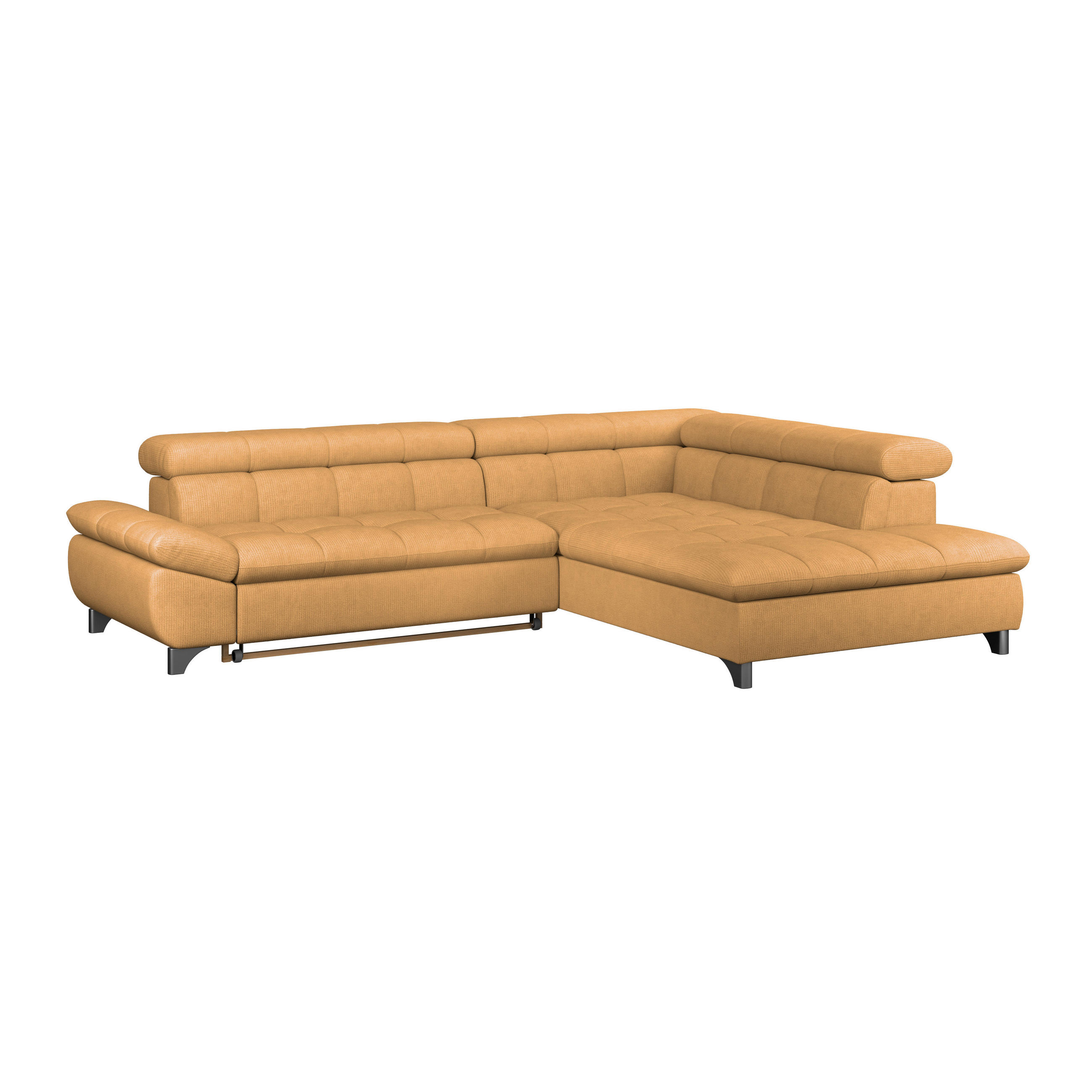 ECKSOFA Goldfarben Chenille Schlaffunktion, Kopfteilverstellung  - Chromfarben/Goldfarben, KONVENTIONELL, Textil/Metall (312/234cm) - Livetastic