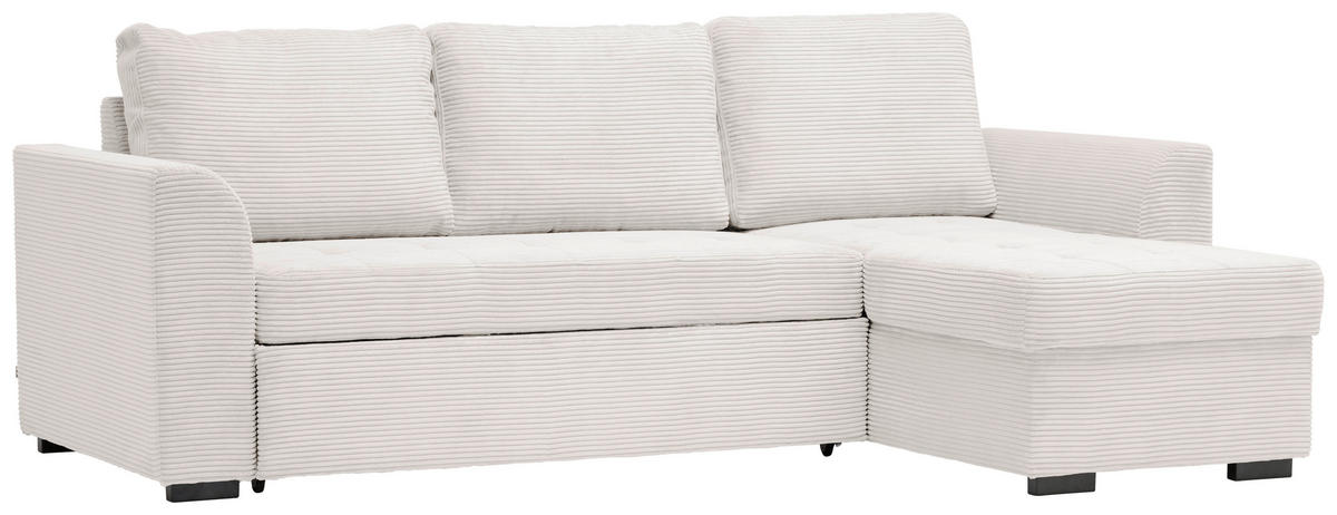 ECKSOFA Creme Cord, Velours  - Creme/Schwarz, Design, Kunststoff/Textil (243/155cm) - Xora