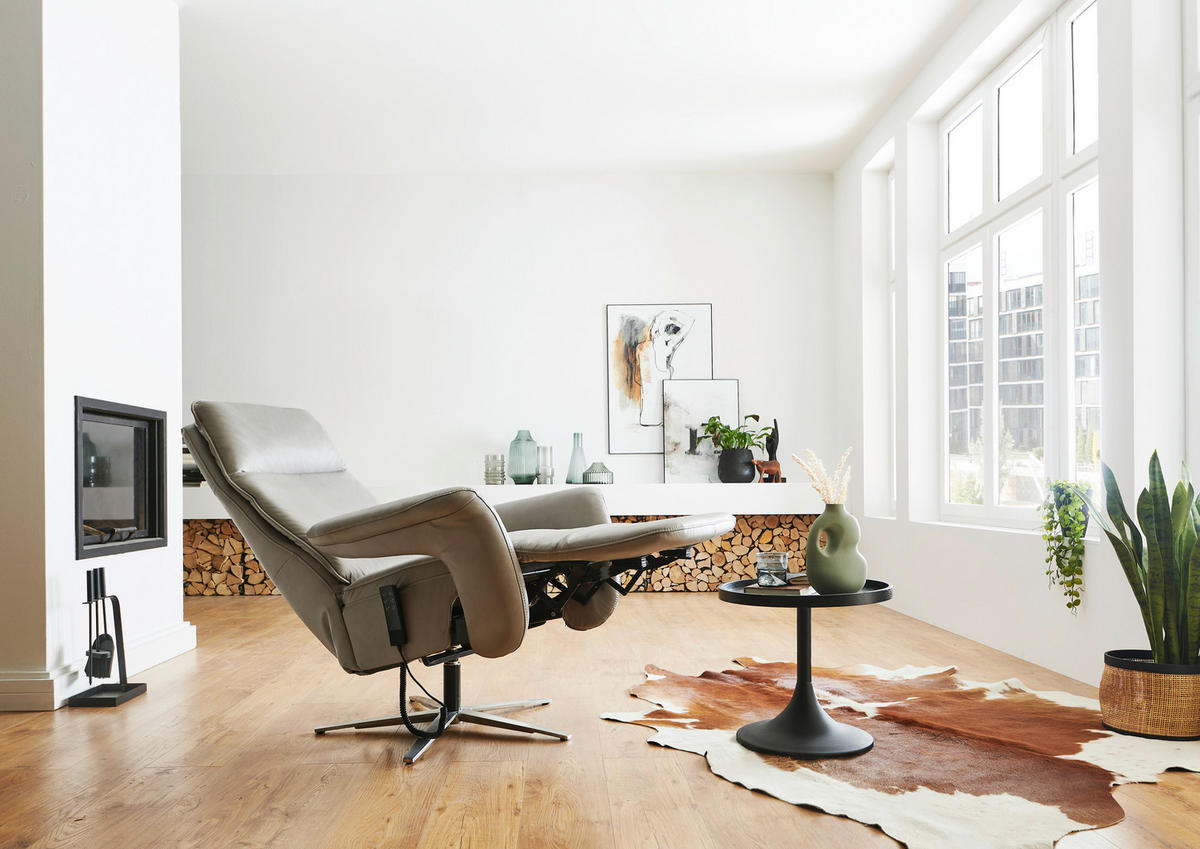 RELAXSESSEL in Leder Grau  - Edelstahlfarben/Grau, Design, Leder/Metall (83/116/87cm) - Valdera