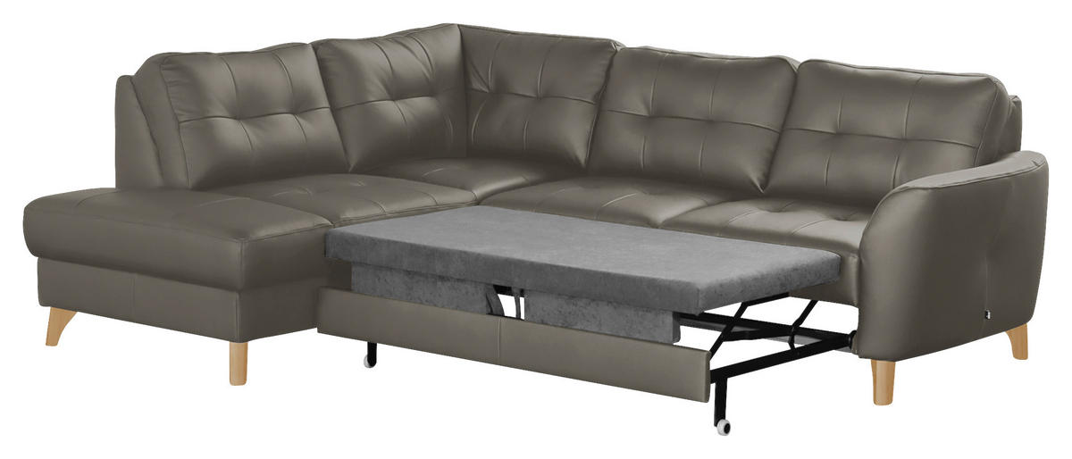 ECKSOFA in Lederlook Echtleder Schlammfarben  - Schlammfarben/Buchefarben, Design, Leder/Holz (190/236cm) - Livetastic